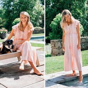 Tuckernuck Dress Peachy Pampelone Dress Medium Stripe Gauze Rayon Cotton Maxi